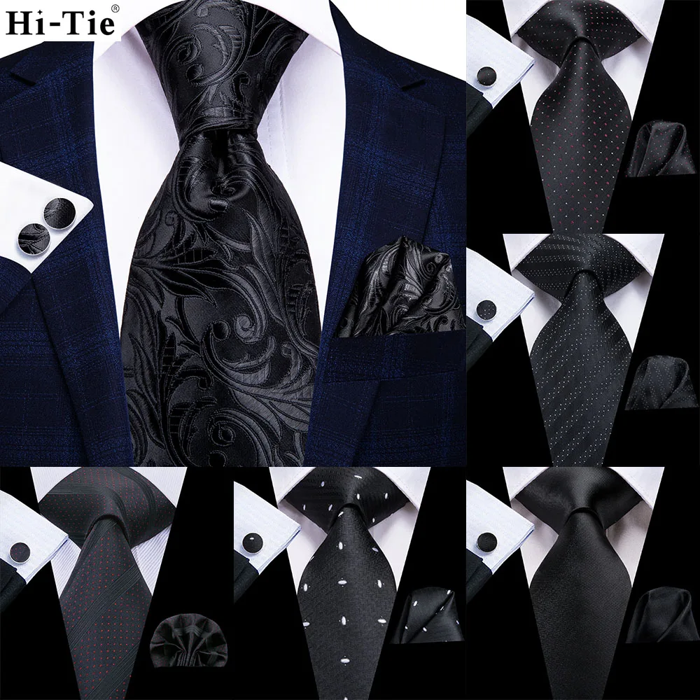 

Hi-Tie новый дизайнерский черный однотонный цветочный 2024 новый модный брендовый галстук для мужчин галстук для свадебной вечеринки ручной работы запонки подарок оптовая продажа