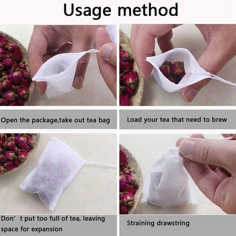 100 Stuks Theezakjes String Heat Seal Papier Kruid Losse Theezakje Organizer Gereedschap Opbergzakken