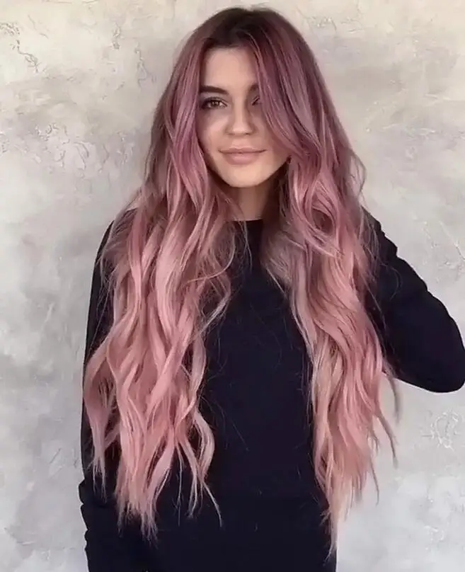 Long Pink Ombre Synthetic Wig for Women Wavy Wigs Fashion Pink Wavy Wigs Natural