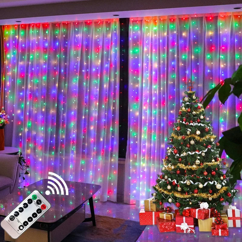 LED Garland Curtain Lights 8 modalità USB Remote Control Fairy Lights String Wedding Christmas Decor per la casa camera da letto lampada di capodanno