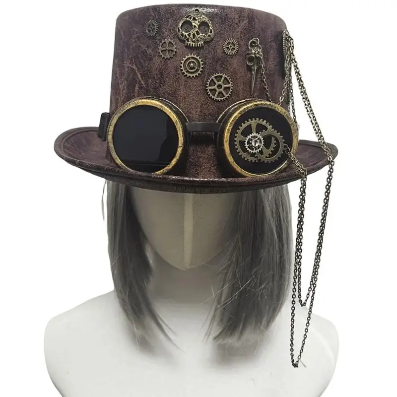 A52E Mechanical Steampunks Top Hat With Removable Skeleton Decorations For Theater Performances