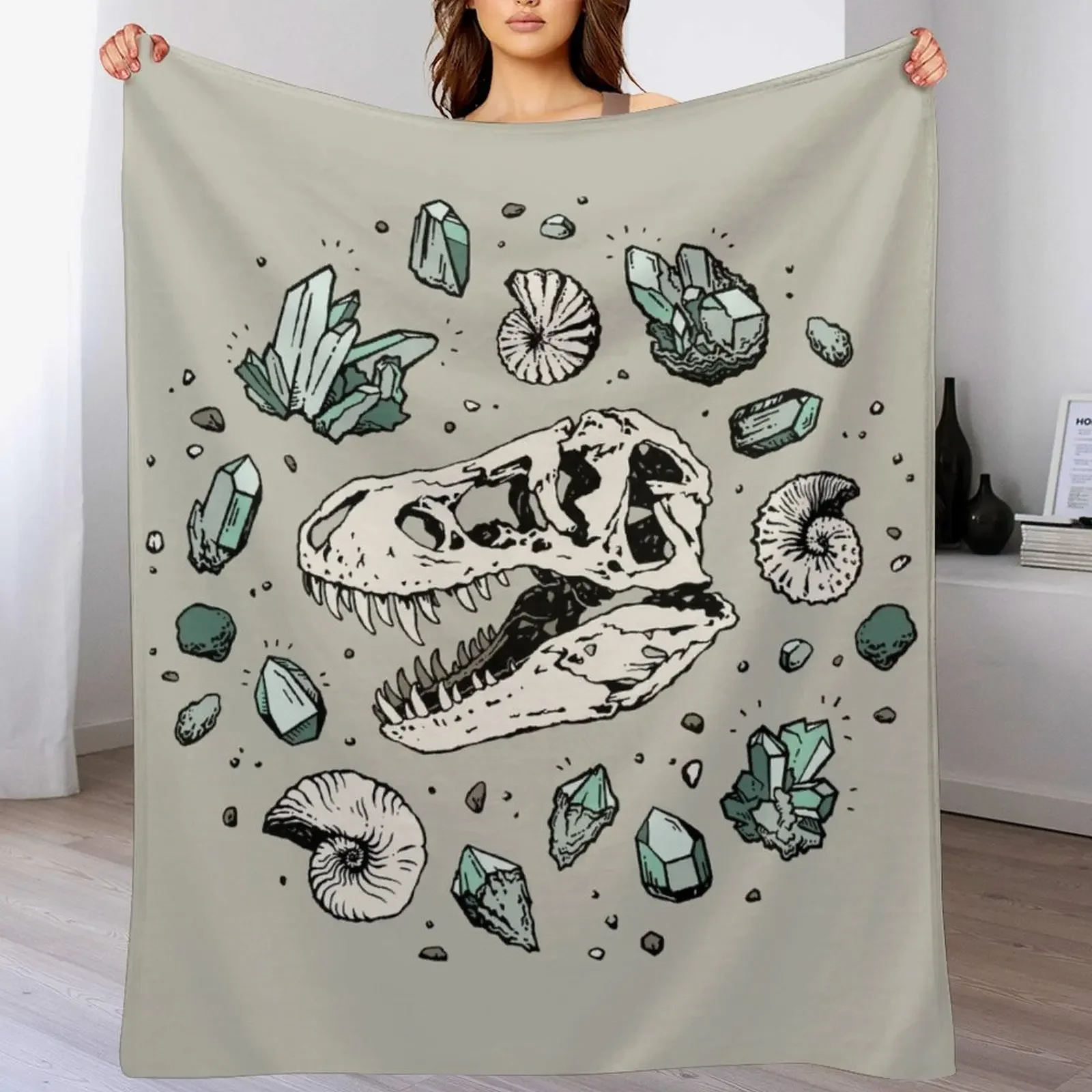 Geo-rex Vortex Aquamarine Dinosaur Skull Fossil Art Throw Blanket Sleeping Bag warm winter Bed Fashionable Blankets