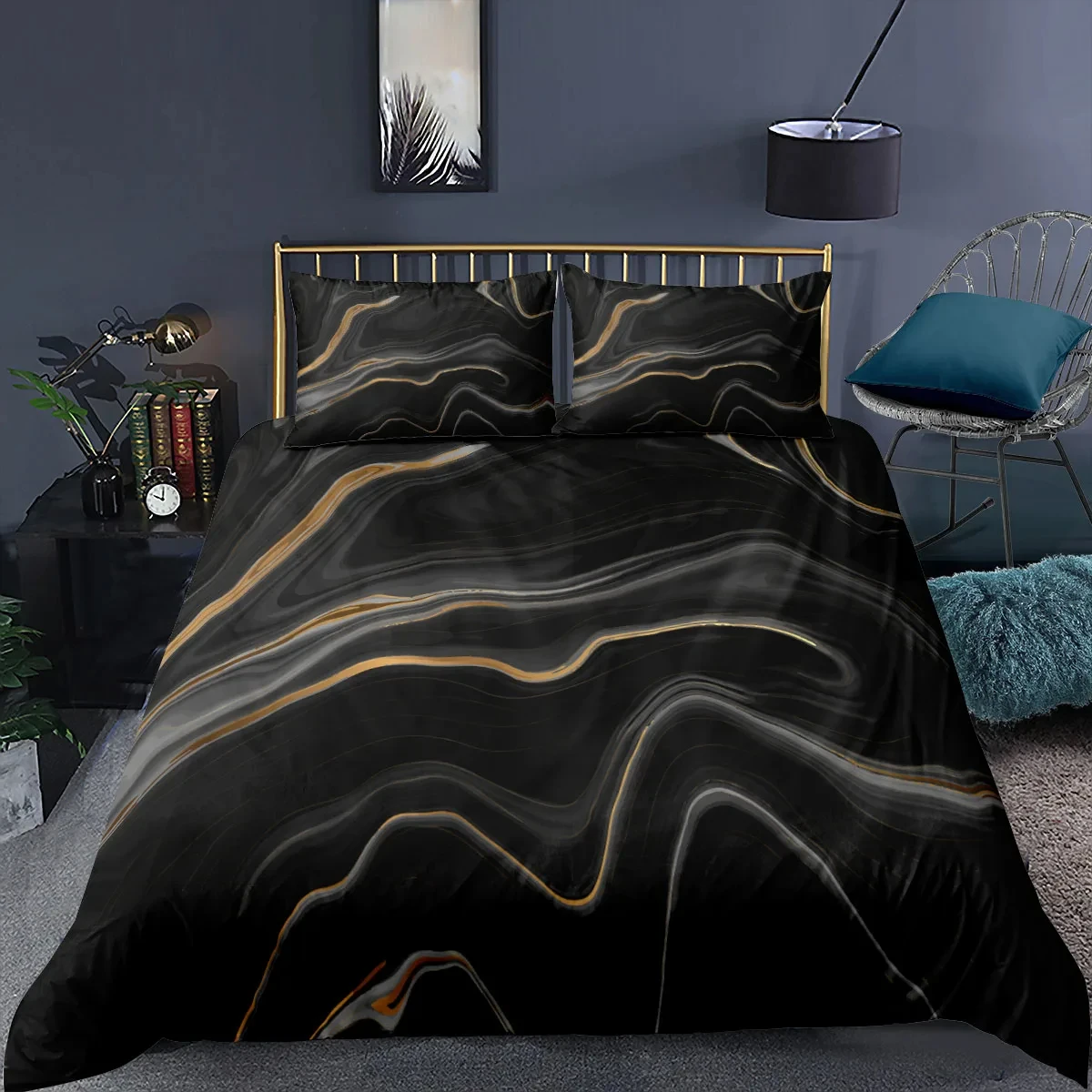 

Luxury Black Marble Duvet Cover Set 3d Digital Printing Bed Linen Fashion Marbling Comforter Cover Design Bedding Sets Bed Set