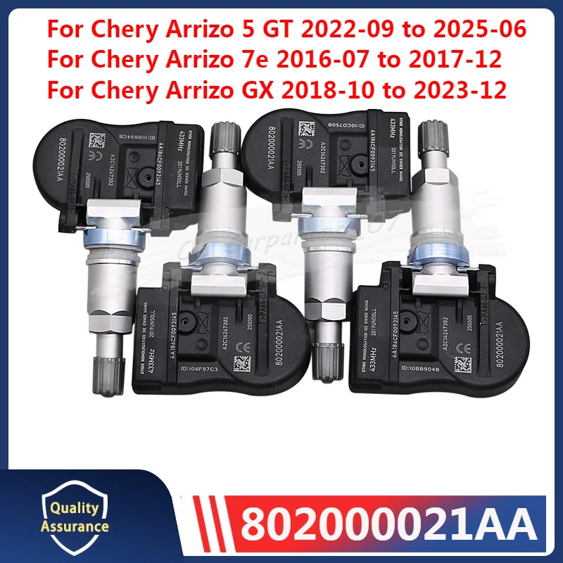 802000021AA Für 2022-2025 Chery Arrizo 5 Tiggo 3X 5X 7 PLUS 2017-2018 COWIN E3 X5 Reifendruckkontrollsystem Sensor 4PCS TPMS