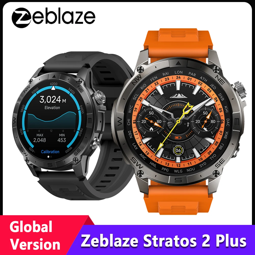 Zeblaze Stratos 2 Plus GPS Smart Watch Men 1.43'' AMOLED Display Sleep Heart Rate SpO2 Monitor Bluetooth Phone Calls Smartwatch