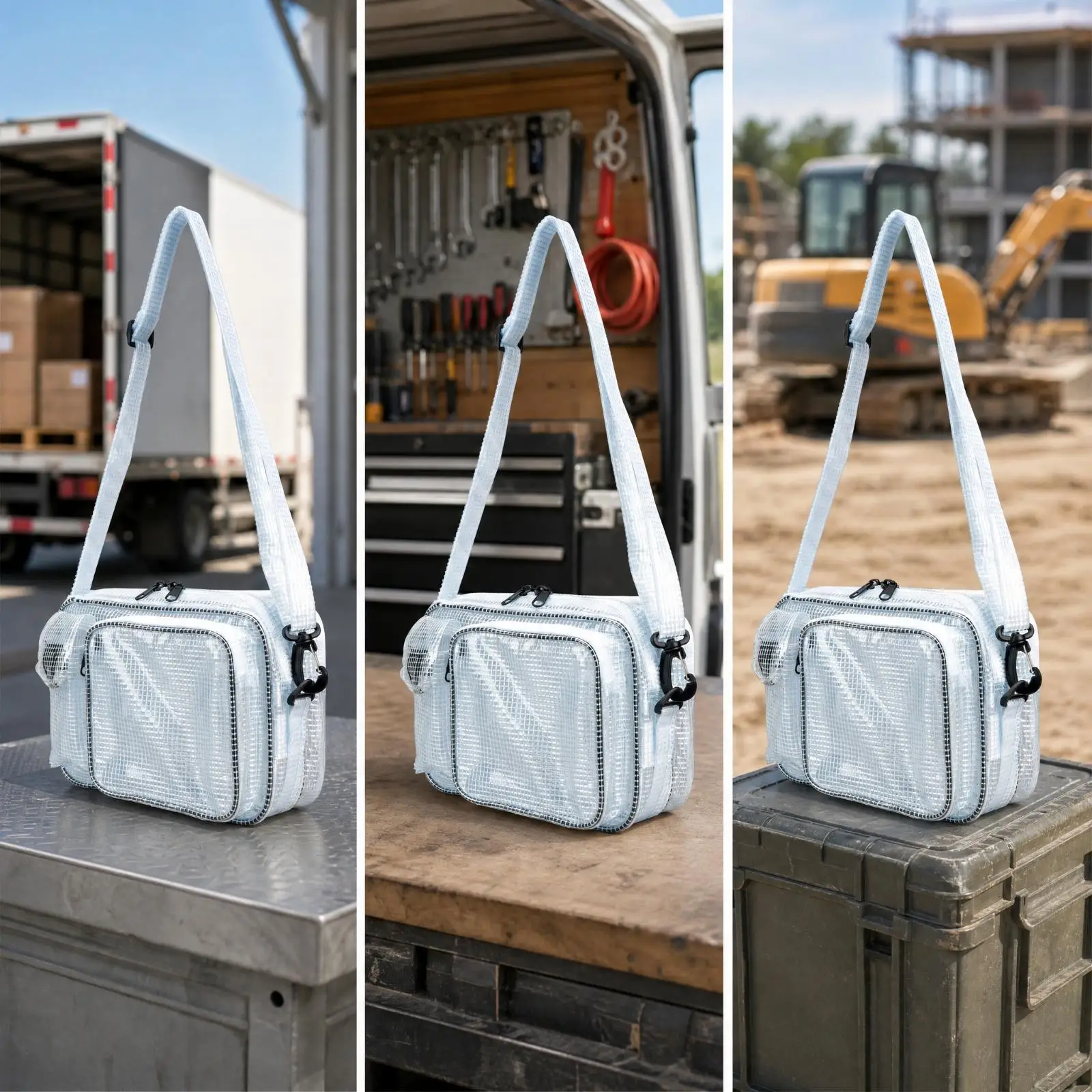 White PVC Transparent Tool Pouch Multi Compartment Shoulder Bag for Work Tools Storage Professional Carrier
