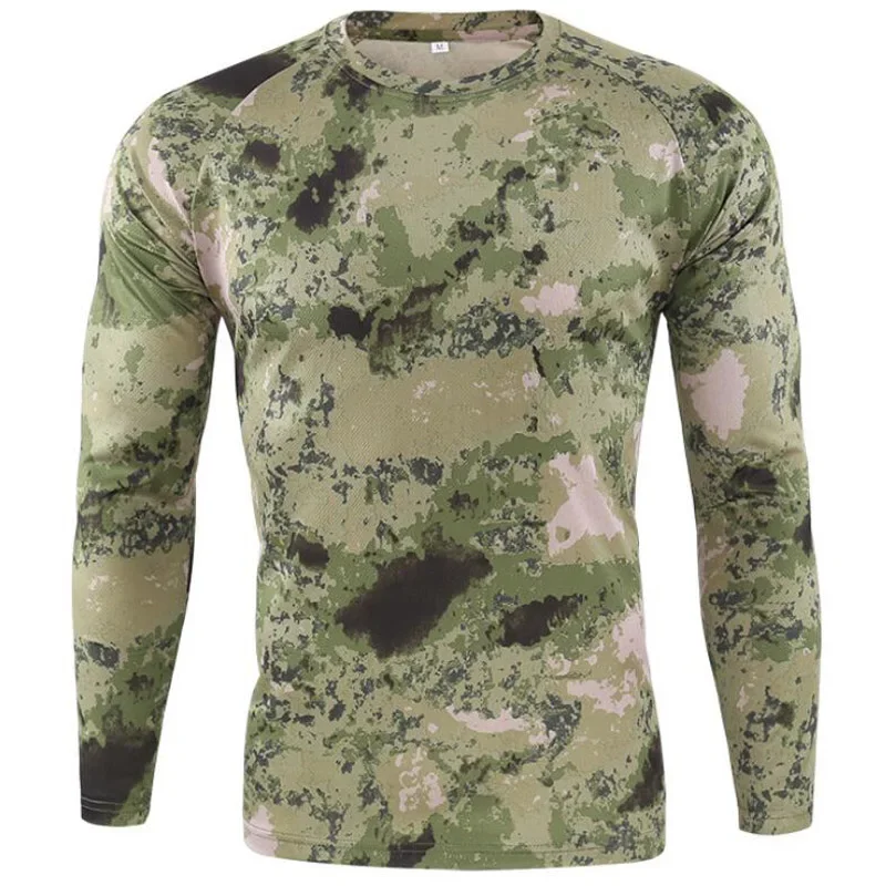 Long Sleeve Camouflage T-shirt Outdoor Quick Drying Hiking T-Shirts Men Hunting Camping Shirts Clothing