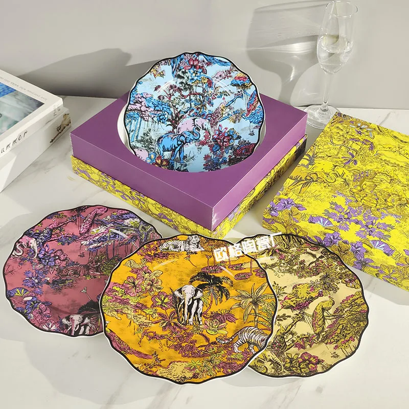 

Dijia Limited Jungle Adventure Series Индийский фарфор из кости слона в стиле вестерн, тарелка для стейка, гостиничный стол, четыре тарелки