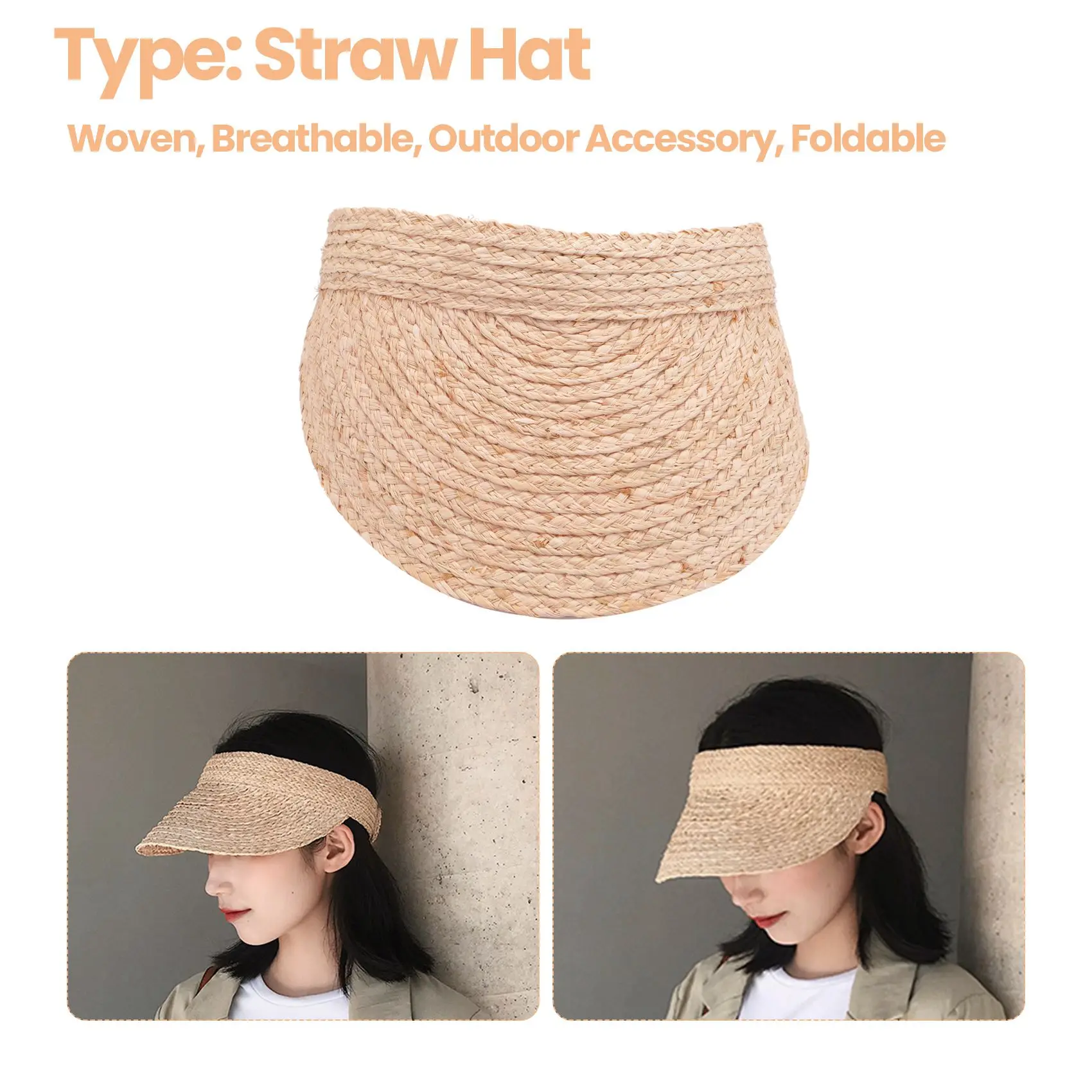 Ladies Anti-Uv Roll Up Sun Visor Hat Women Straw Raffia Sun Visor Caps