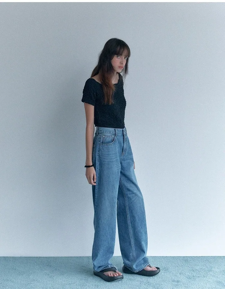THE ROWS 25SS Spring/Summer High Waisted Loose Wide Leg Draped Dragging Straight Leg Denim Trousers