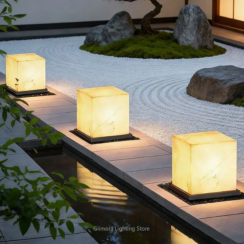 Marble-Like Column Cap Light for Villa, Waterproof LED Landscape Pillar Lamp for Pathway, Glowing Fixture for Courtyard Patio
