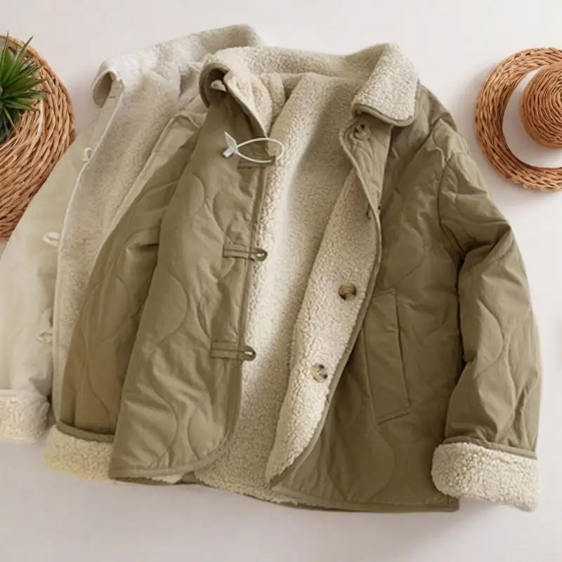 2025 Autumn/Winter New Women's Lambhair Coat Loose Commuter Cotton Jacket