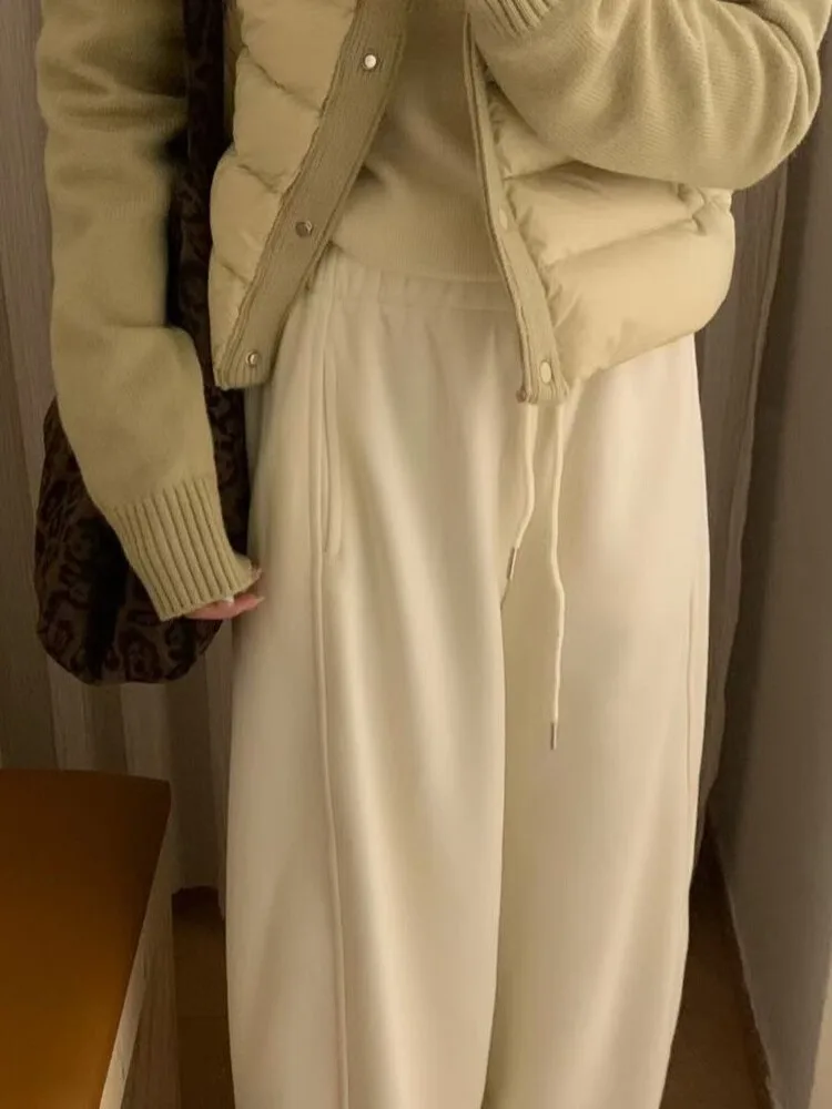 الكورية Sle عالية الخصر Dstring Fce اصطف السراويل النسائية فضفاضة التخسيس الخريف الشتاء Faion مرونة الخصر