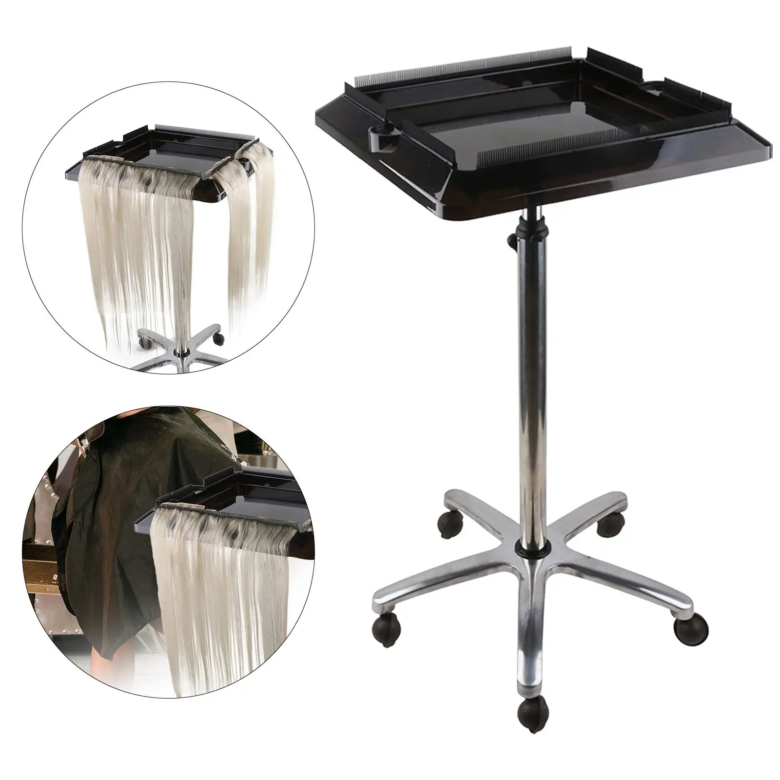 Rolling Hair Salon Tray Cart Adjustable Height Movable Hair Extension Tool Tray Cart