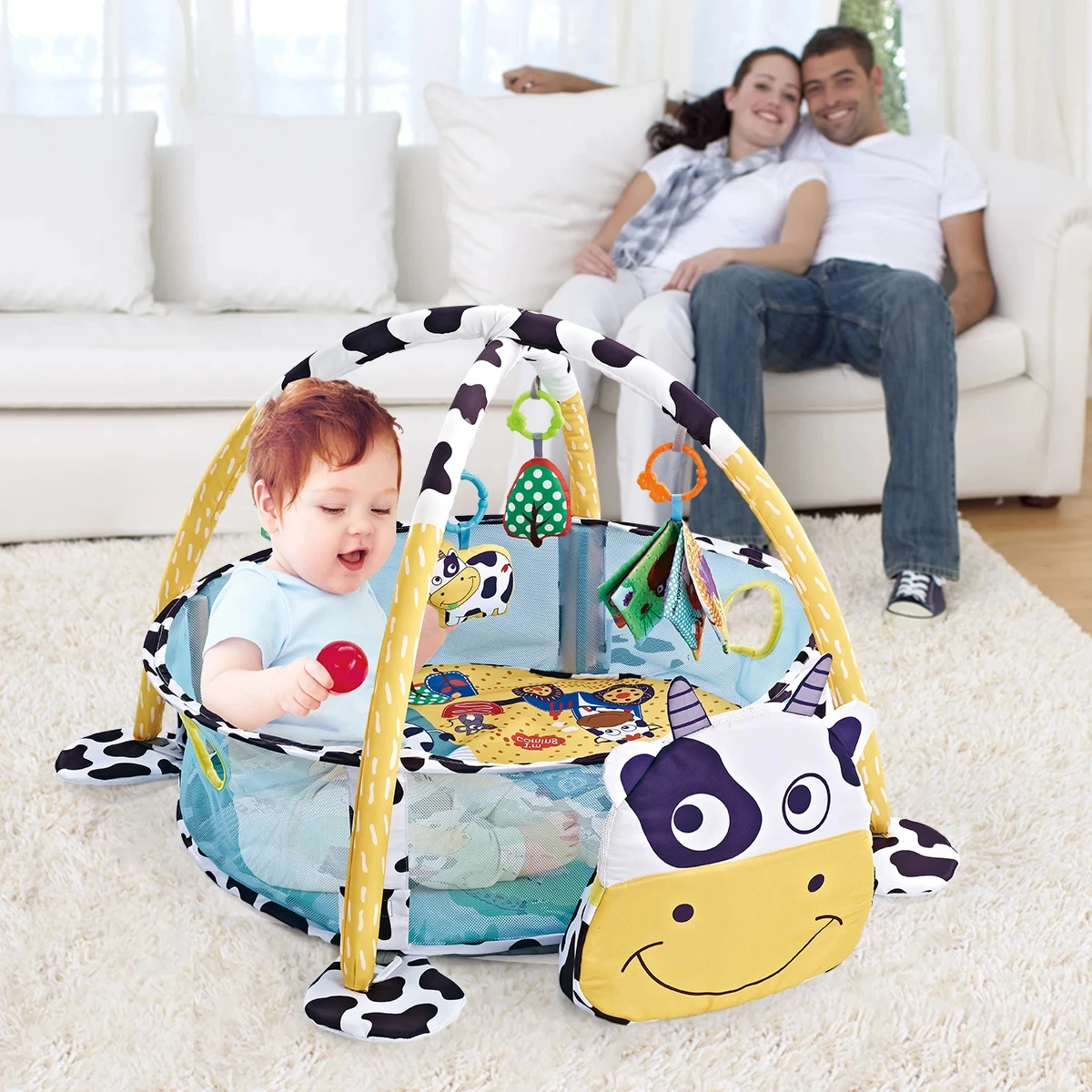 Multifunctional Baby Activity Fitness Frame Floor Mat Fence Activity Mat Newborn Sensory Skill Development Kids Rug Game Mat