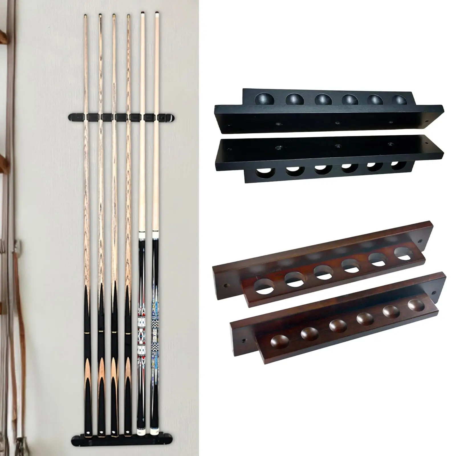 Solid Wood Pool Cue Rack Compact Wall Mounted Organizer for Billiard Supplies Choke Case and Garage Stand