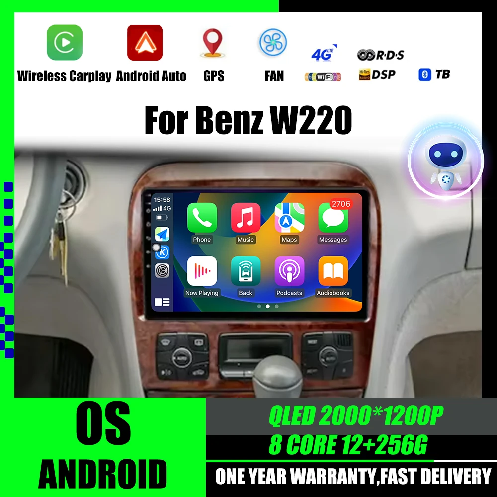 QLED DSP Android 14 Car Player GPS Radio Multimedia WiFi for Mercedes Benz W220 S280 S320 S350 S400 S430 S500 S600 Carplay DSP