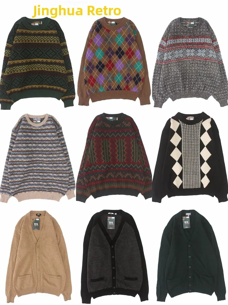 

Винтажный свободный свитер в стиле Fair Isle с контрастным дизайном, молодежный, в японском ретро-стиле, зимний, с длинными рукавами, круглым вырезом