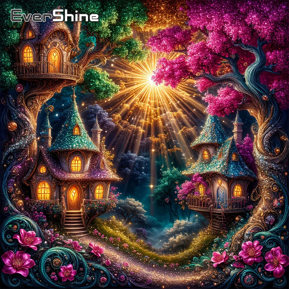 Evershine Diamant-Mosaik Landschaft Vollquadrat-Drucksteine Malerei Schloss Bastelset Strass-Bild Stickerei Baum Heimdekoration