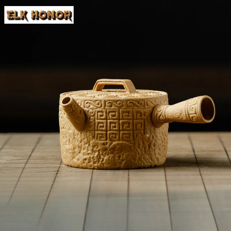 

145ml Purple Clay Cloud And Thunder Pattern Side Handle Teapot Aesthetic Tea Infuser Pot Tea Brewing Kettle With Ball Hole Gift