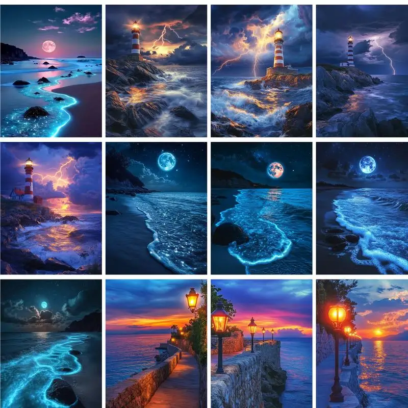 

GATYZTORY Acrylic Painting By Numbers Paint Kit Coloring By Numbers On Canvas Night Landscape Wall Art For Handiwork Gift For Ad