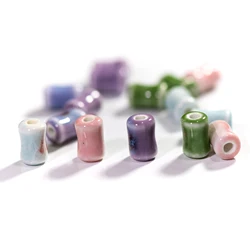 10pcs Colorful 12x8mm Bamboo Shaped Ceramic Beads for Jewelry Crafting, Unique Handmade Beading Supplies, Artistic Design