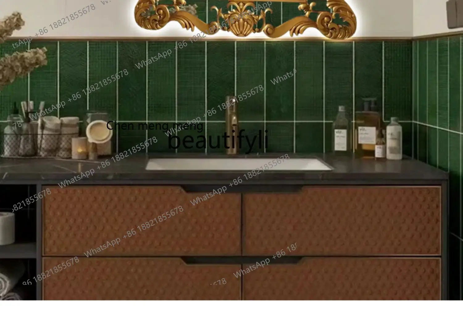 Französischer intelligenter Badezimmerspiegel im Retro-Stil, geschnitzter amerikanischer Badezimmerspiegel, Kamindekoration, Wandbehang, Kosmetikspiegel H