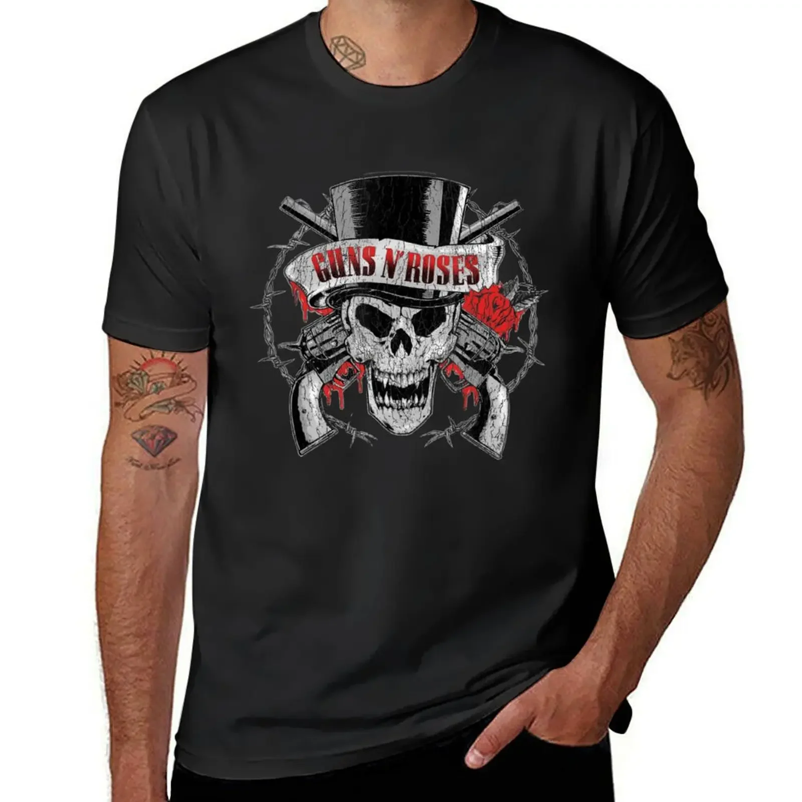 Guns N' Roses Vintage-Camiseta con estampado de calavera para hombre, ropa de talla grande, Camisetas estampadas, tops de verano