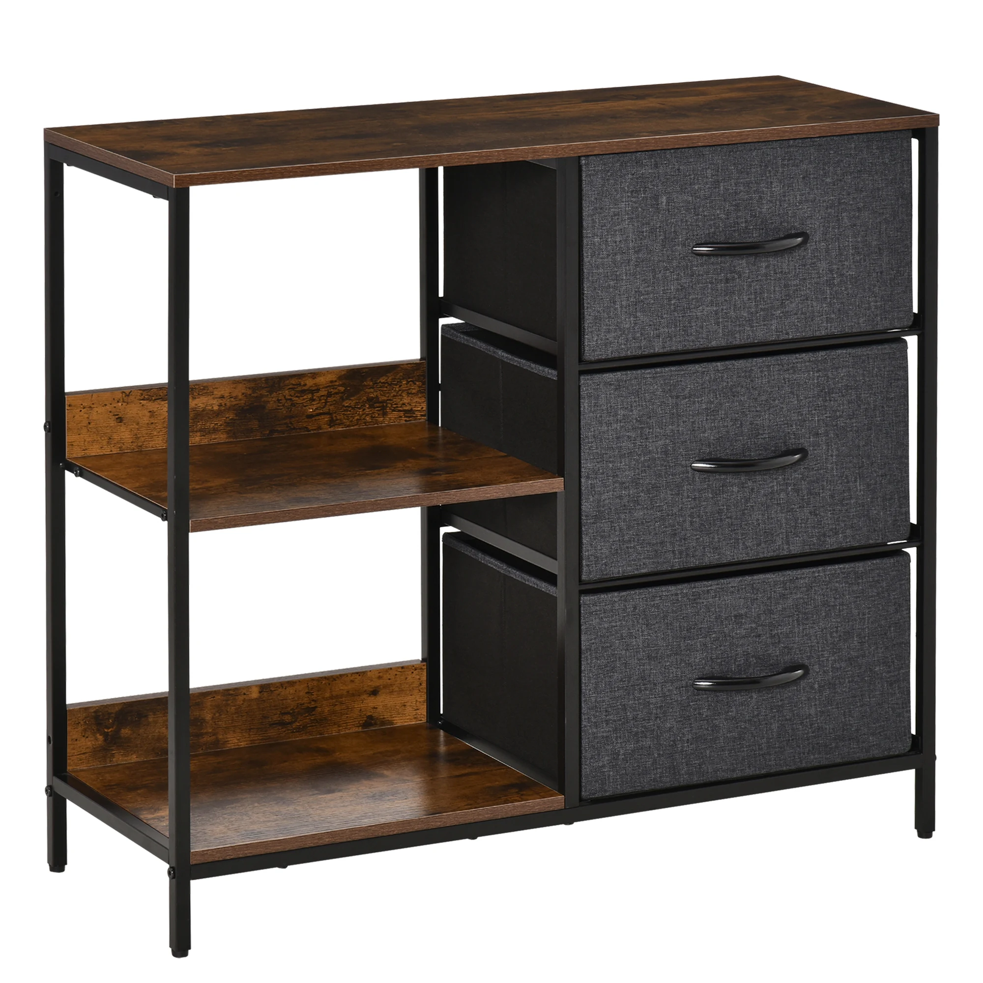HOMCOM Cómoda Cajonera de Tela 3 Cajones Plegables y 2 Estantes Industrial Gris