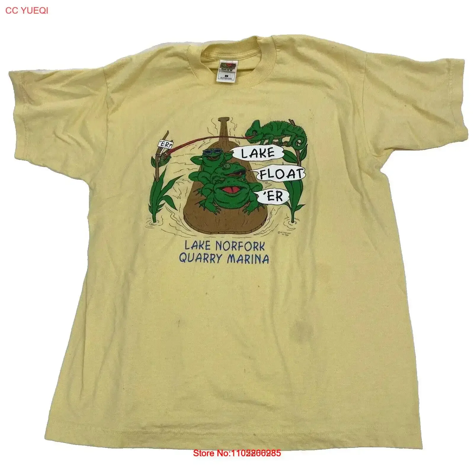Vintage Lake Norfolk Quarry Marina t Shirt Adult L yellow frogs iguana graphics vintage Washed Breathable graphic Slightly