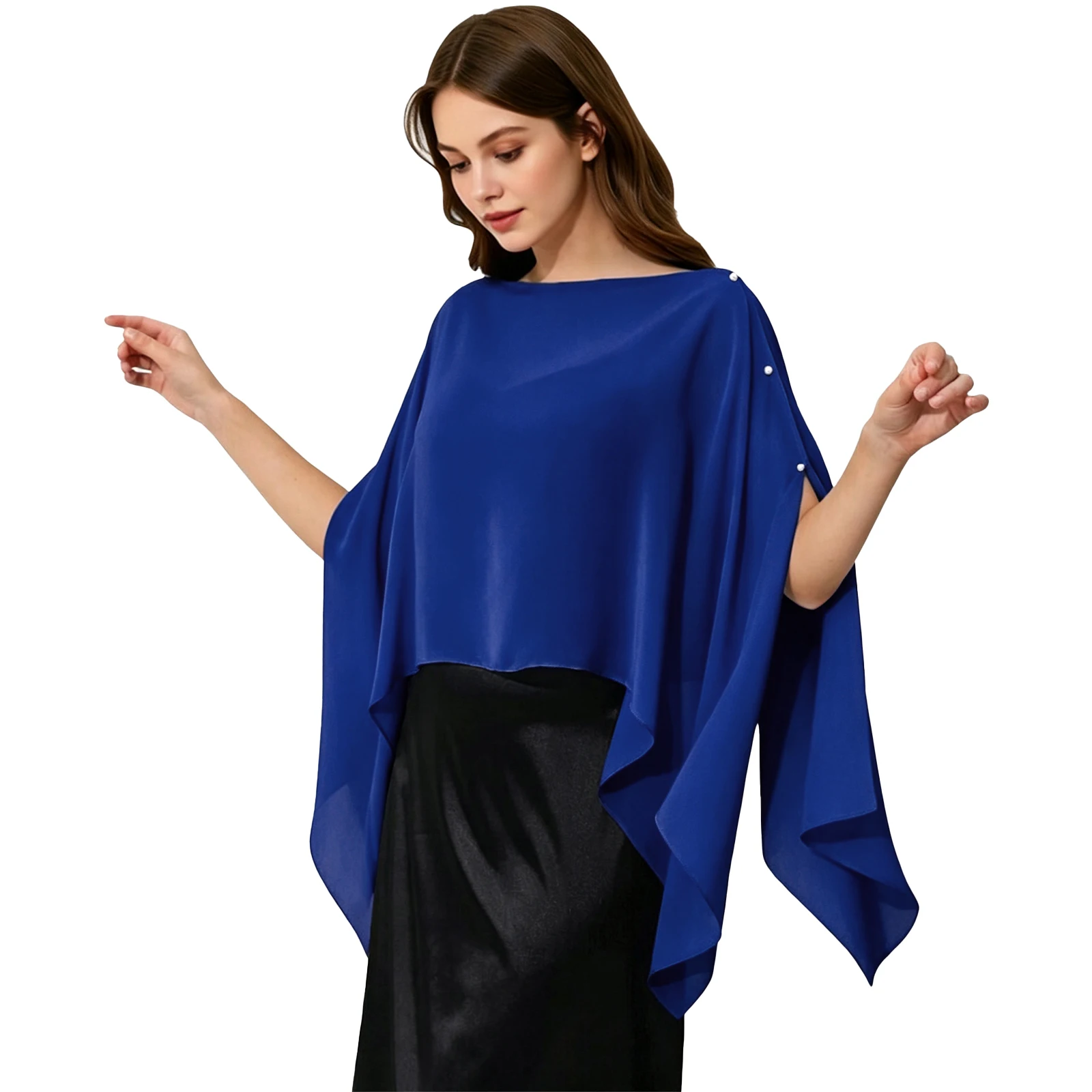 Women Sheer Asymmetrical Hem Cape Shawl Wraps Casual Costume Accessory for Wedding Party Outing
