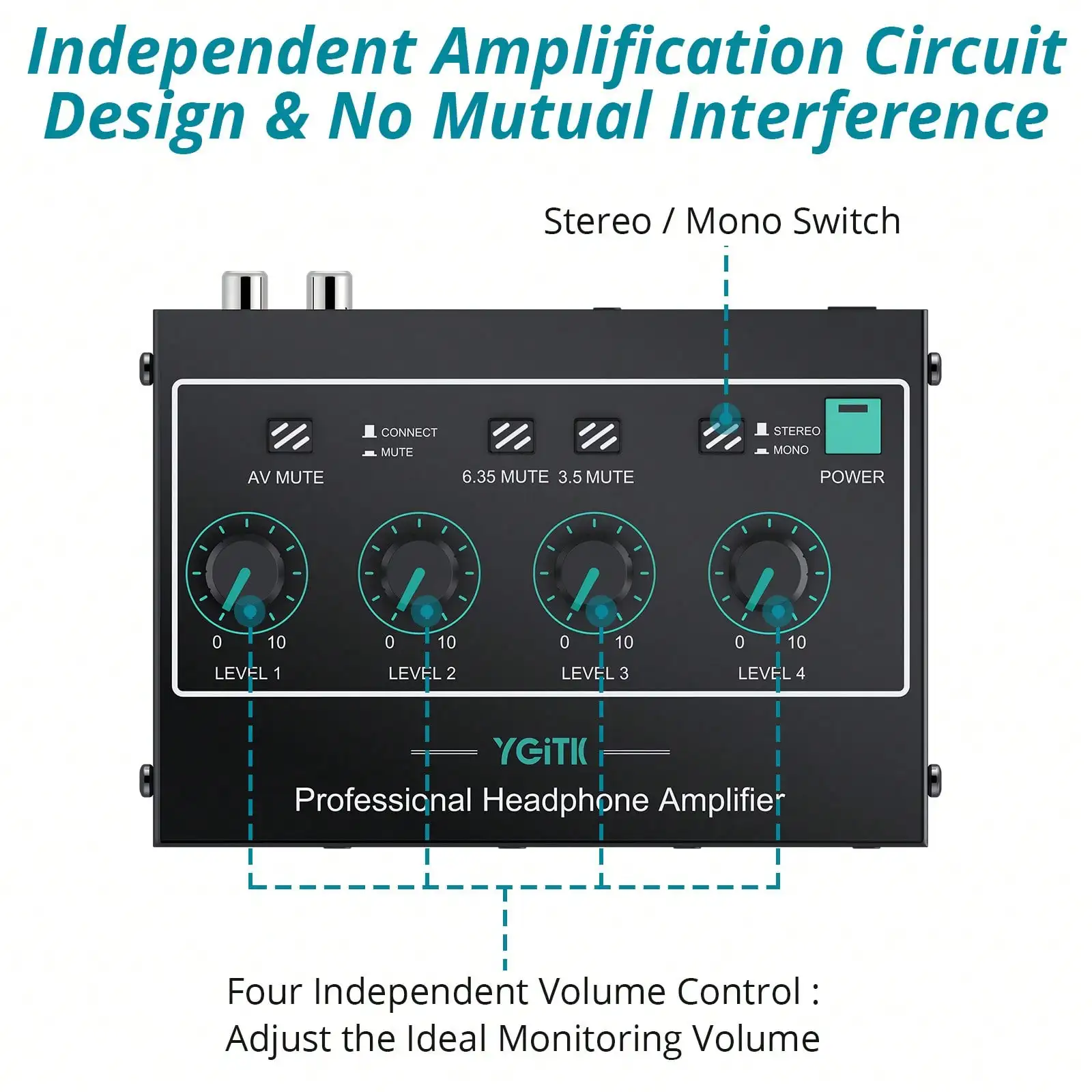 Multi-function 4 Channel Professional Headphone Amplifier Mono Stereo Audio Amp 3.5mm with Power Adapter for Studio and Stage