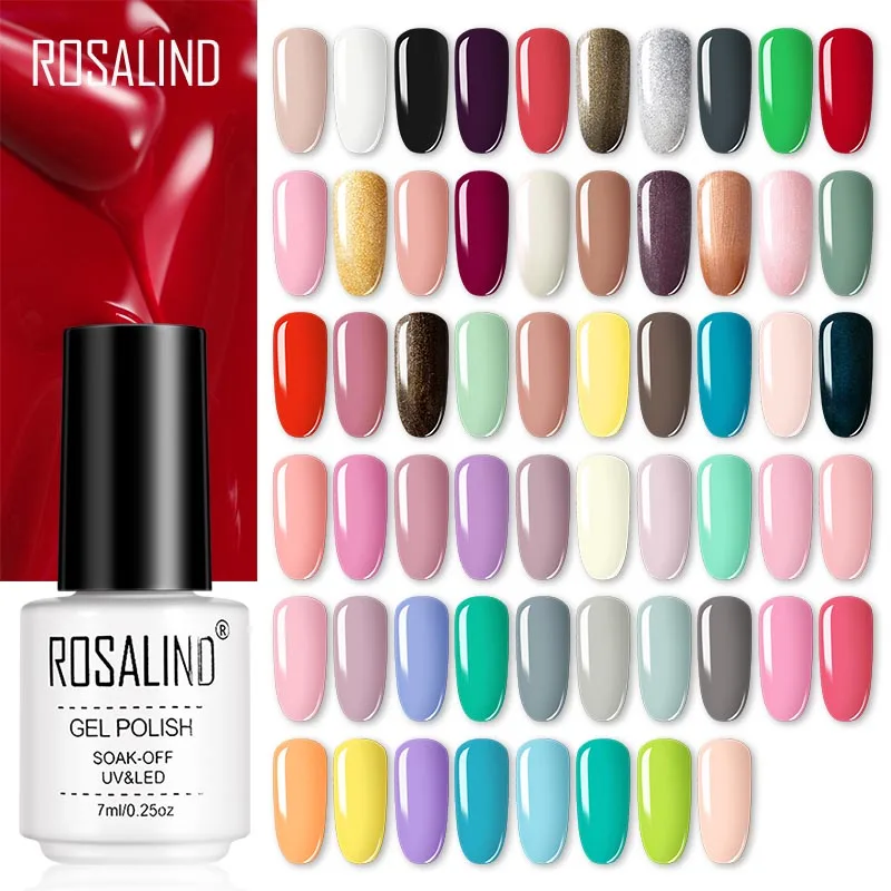 

ROSALIND Hot-sale Bright Nail Gel Polish Vernis Semi Permanent Classic Base Top Coat For Nail Art Design LED/UV Lamp