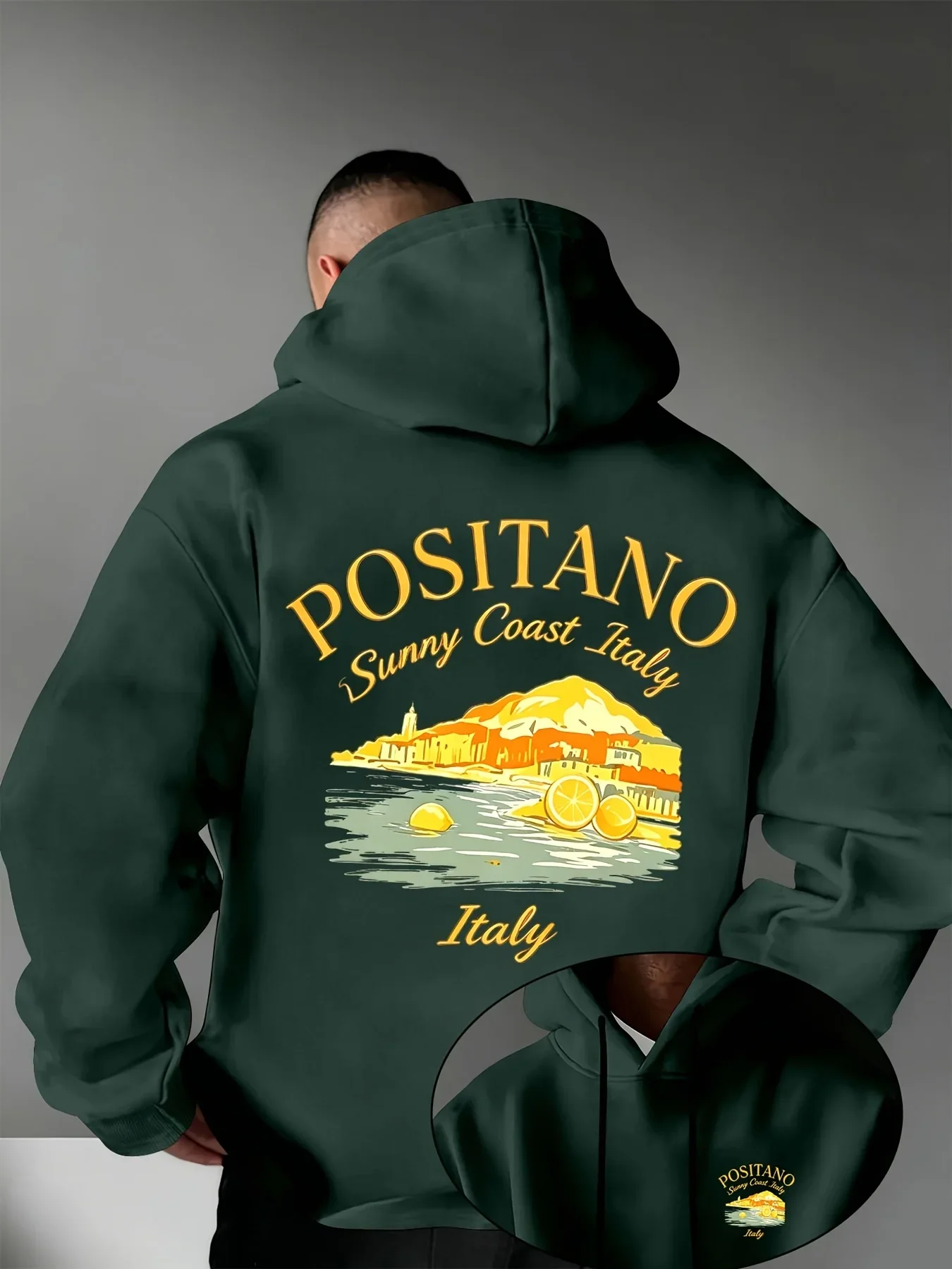 Positano Sunny Coast Italy Lemon Landscape Graphic Hoodie Men Women Vintage Streetwear Pullover Hooded Sweatshirt Loose Fit