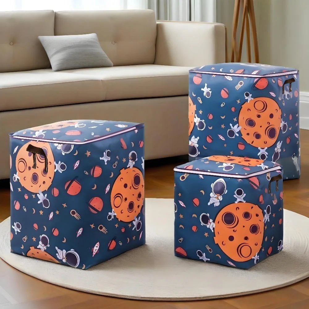 Extra Large Capacity Storage Bag Foldable Quilt Clothes Organizer Container Astronaut Pattern Durable Fabric Closet Move Pack