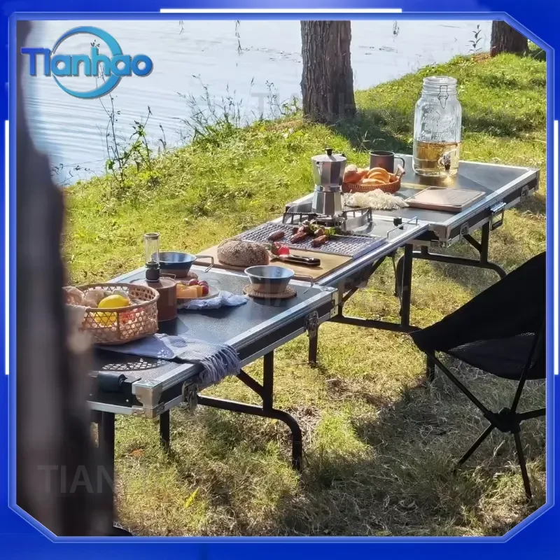 Multifunctional Modular Folding Camping Table for Outdoor Barbecue Picnic Portable Storage Box with Aluminum Alloy Frame