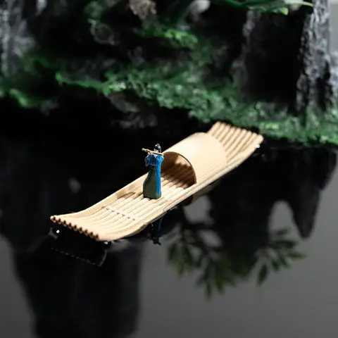 3D 인쇄 부동 보트 미니 대나무 뗏목 물고기 탱크 분재 마이크로 조경 장식품 크리 에이 티브 장식 수족관 액세서리