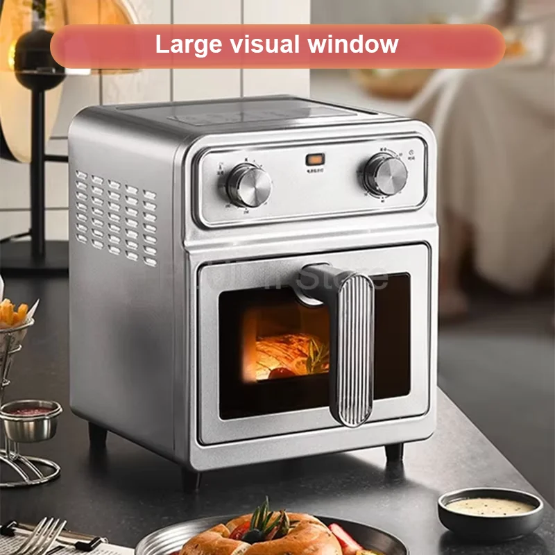 Stainless Steel Air Fryer Household 0-Coating Large-Capacity Double-Heat-Source Visible Electric Fryer Healthy Cook Easy Clean