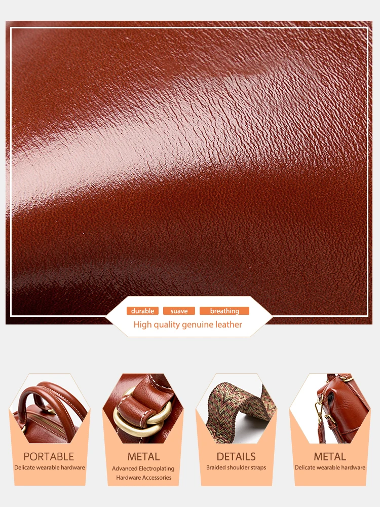 Zency Women\'s Handbag Cowhide Leather Boston Pillow Bag 2024 New Crossbody Bag Retro Commuter Shoulder Bags Large Ladies Purses