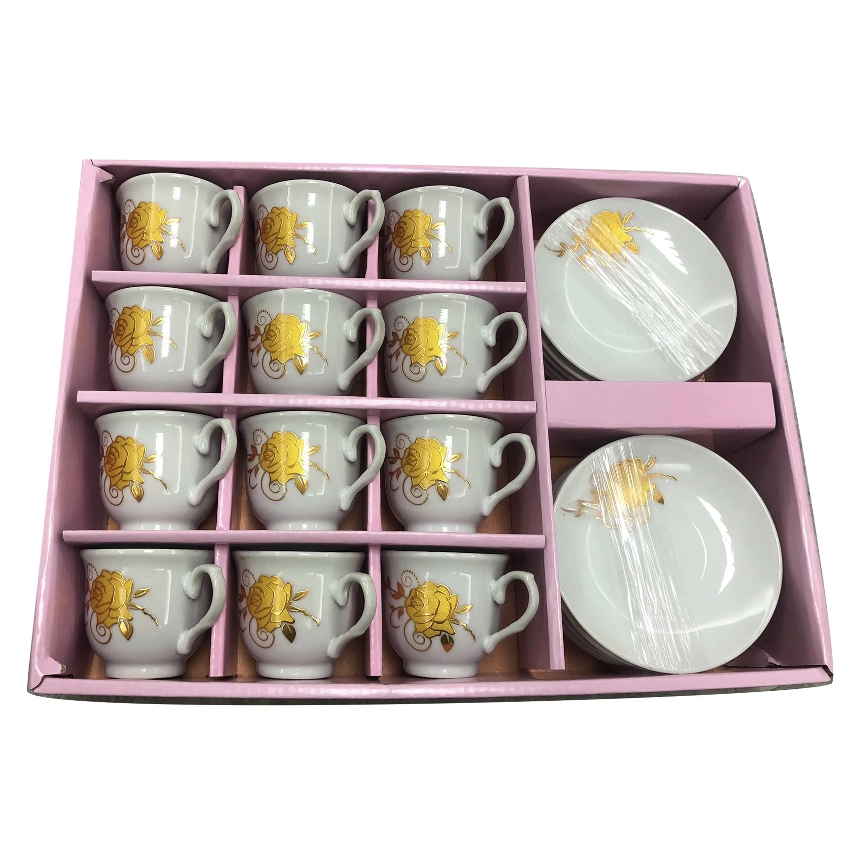 European-style ceramic coffee cup set foreign trade bronzing 12 cups and saucers set