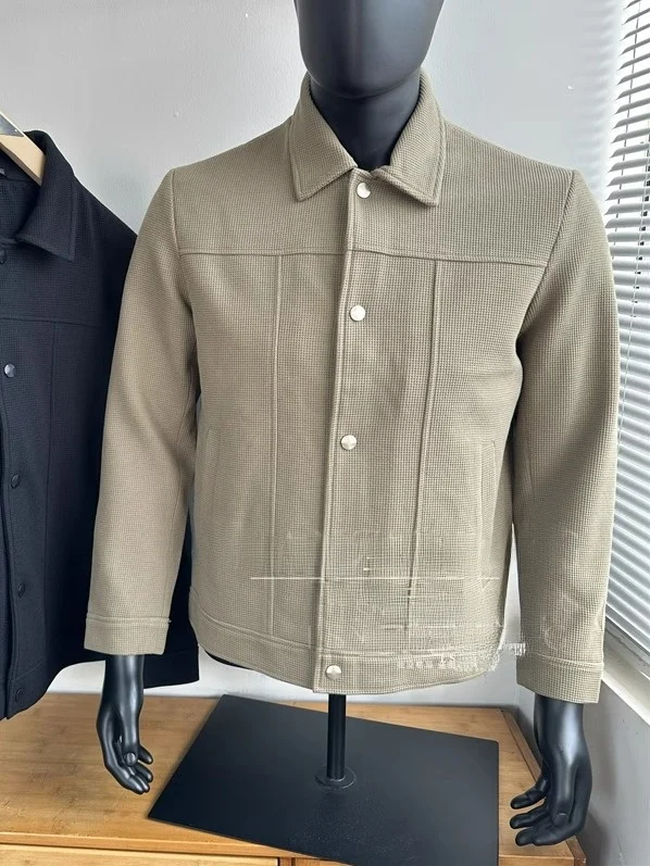 

Мужское вязаное эластичное пальто Ele в клетку с воротником на одной пуговице, весенне-осеннее, с длинными рукавами, приталенное, простое, S...