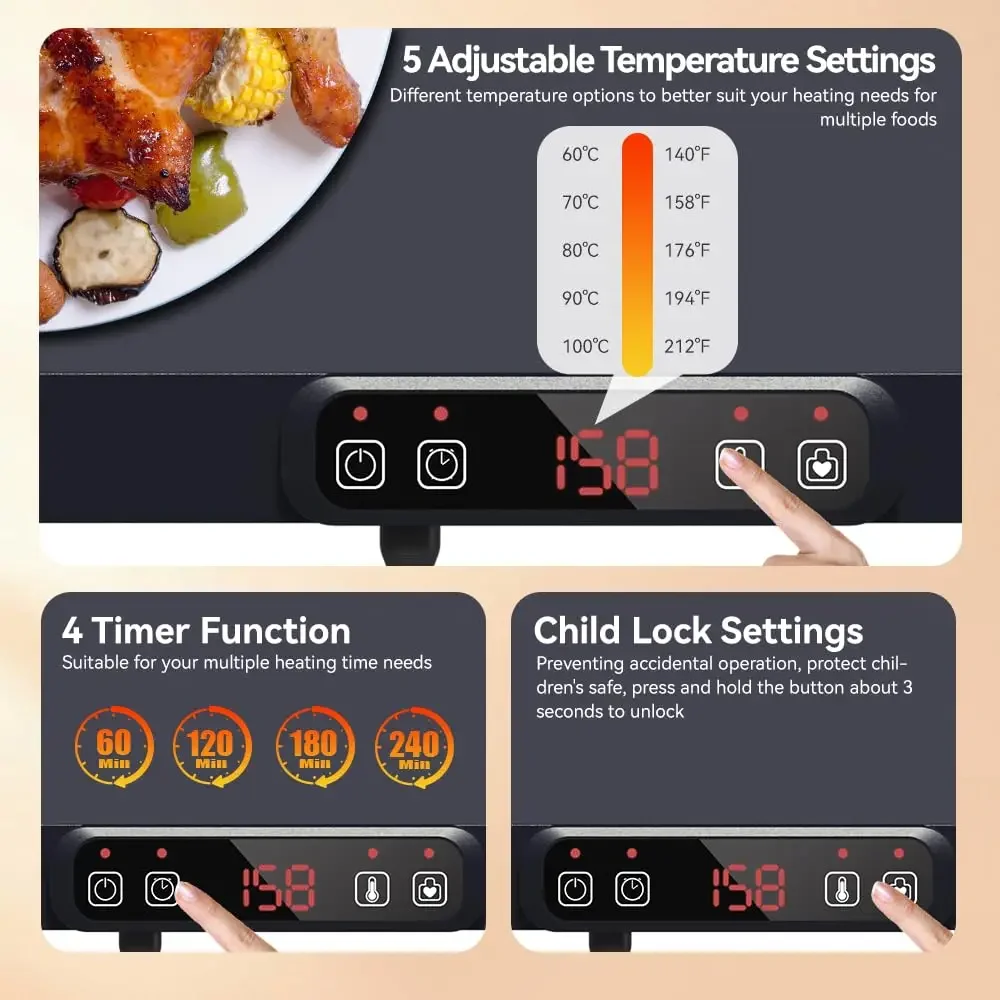 Foldable Odor-free Electric Food Insulation Pad 5 Temperature Settings with Timing Function Five Sets