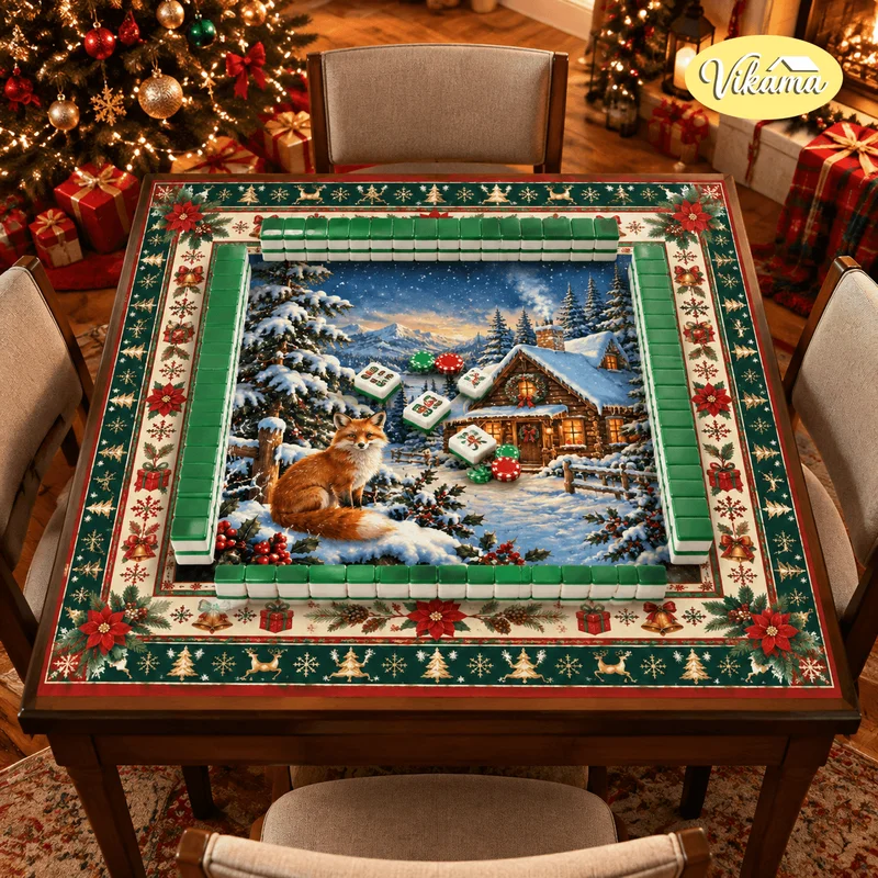 VIKAMA American-Style Christmas Mahjong Table Mat, Orange Tabby Cat Non-Slip, Noise-Reducing Christmas Tablecloth, Home Decor
