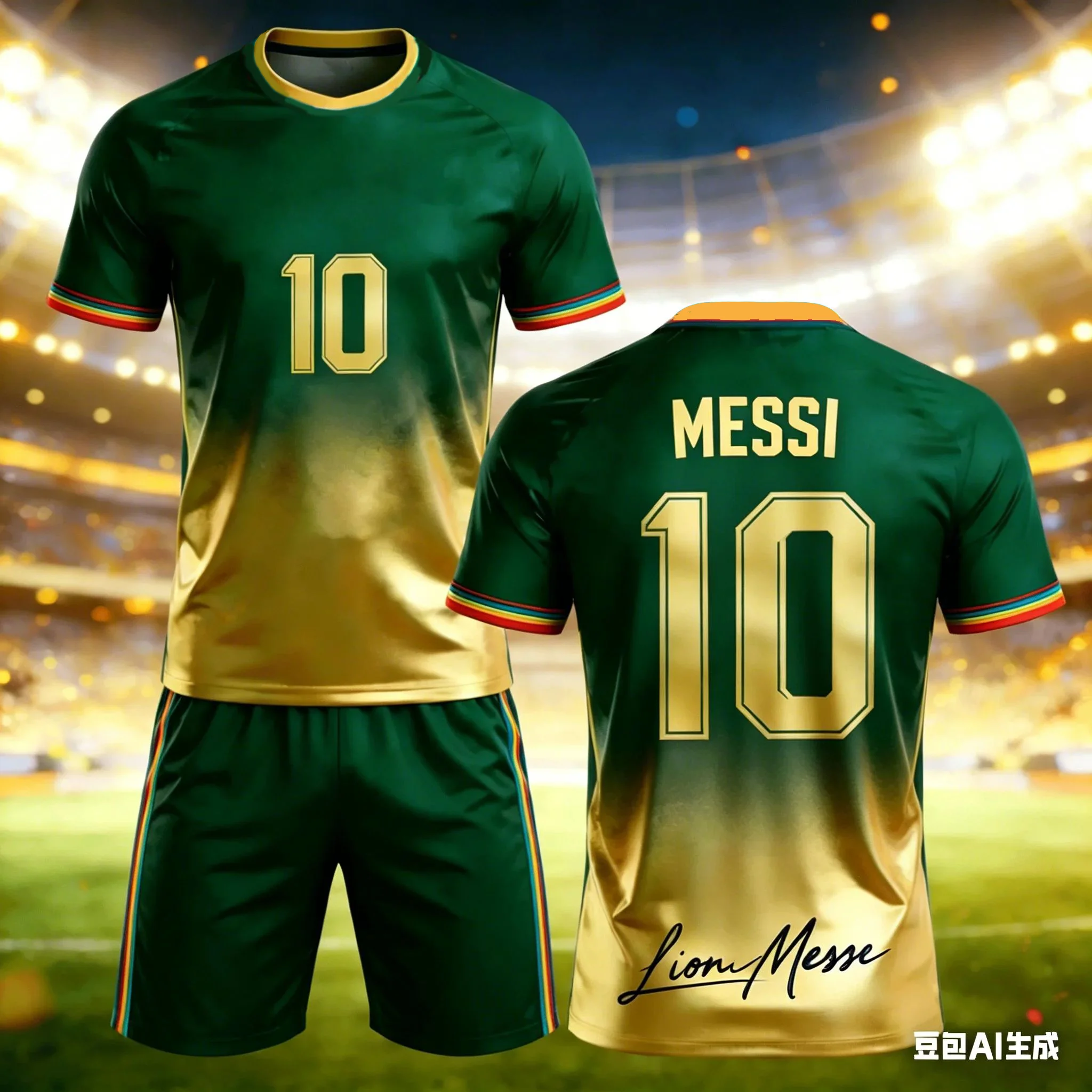 Summer New Messi Style Gradient 3D Football Fan Customized Size 10 Adult/children Short Sleeved Shorts Set Birthday Gift Kids