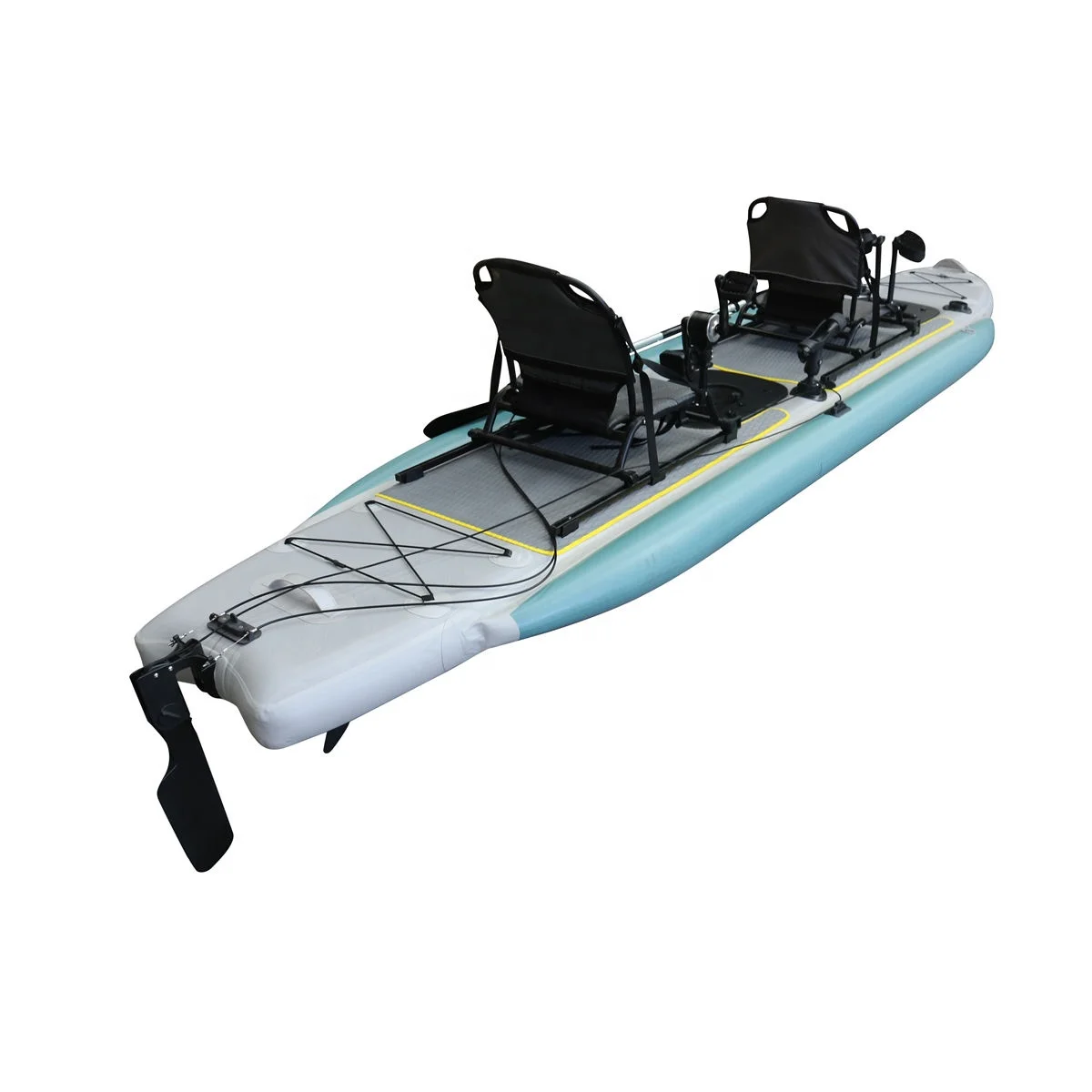 14ft Inflatable Fishing Canoe Boat Double-Seat PVC Pedal Kayak with Foot Pedal Drive for Rowing & Fishing