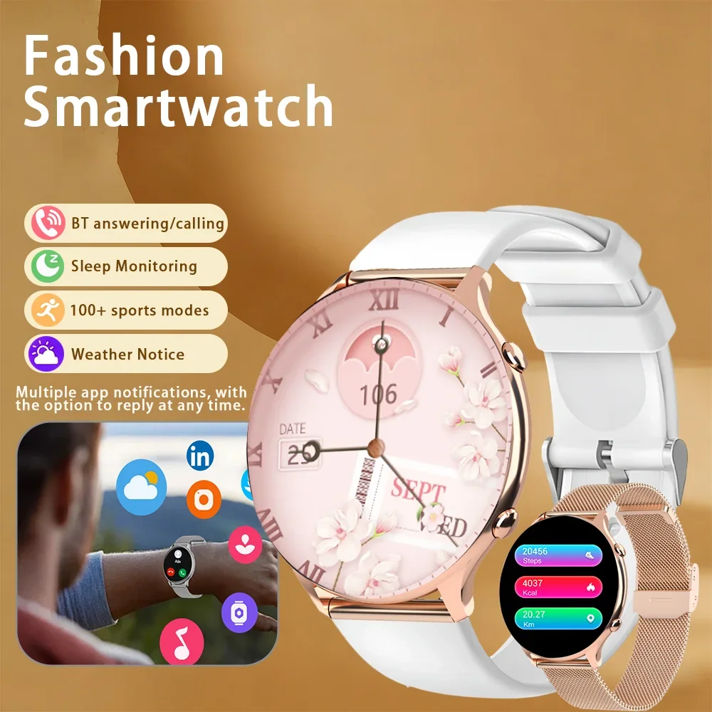 

Women's Smartwatch with Menstrual Cycle Tracking, 1.20-inch HD Display, Heart Rate and Sleep Monitoring, Compatible with iPhone