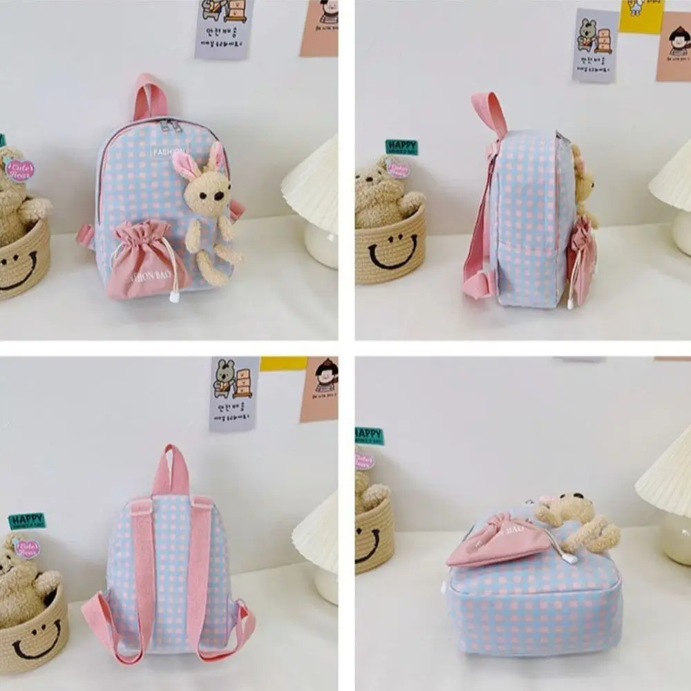 Cartable en nylon pour enfants, sac à dos lapin de dessin animé multicolore mignon, sac à dos de maternelle à carreaux, nouveau