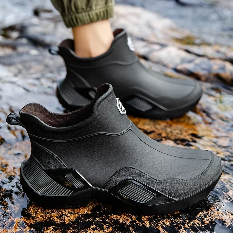 Thickened PVC Material Round Unisex Short Tube Rain Boots Anti-Slip  Toe Ankle High Couples Spring Summer Water Shoes zapatillas