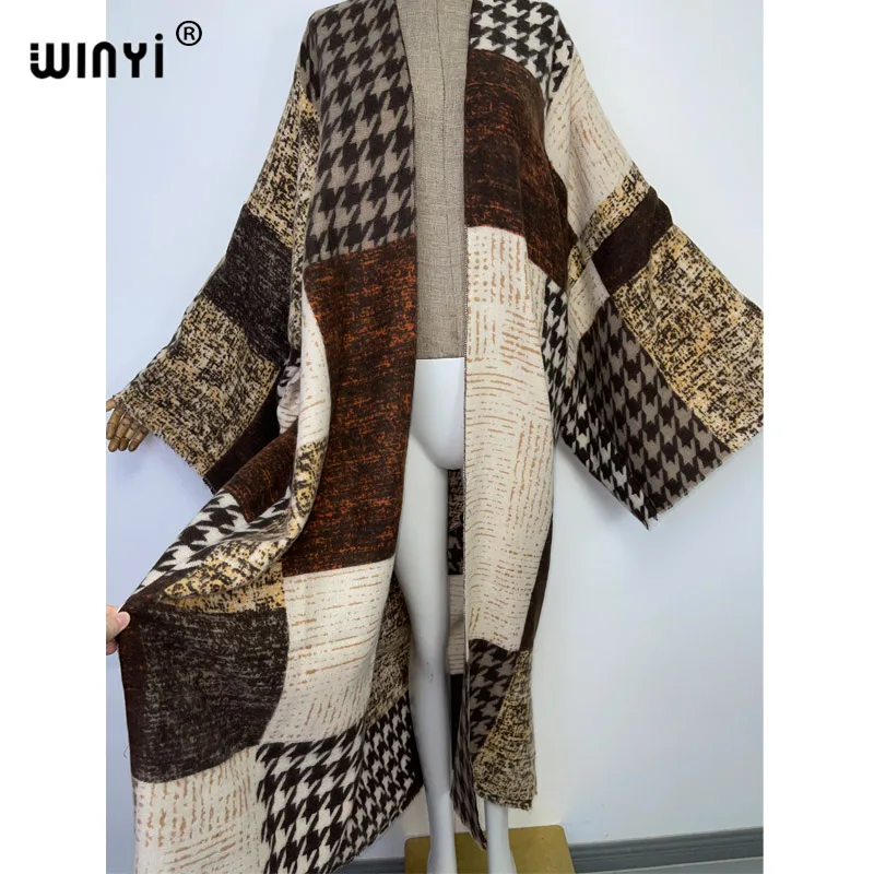 WINYI High Quality winter Women elegant Vintage printing loose Dress Full Sleeve Casual warm Thick Warm Female Christmas Coats