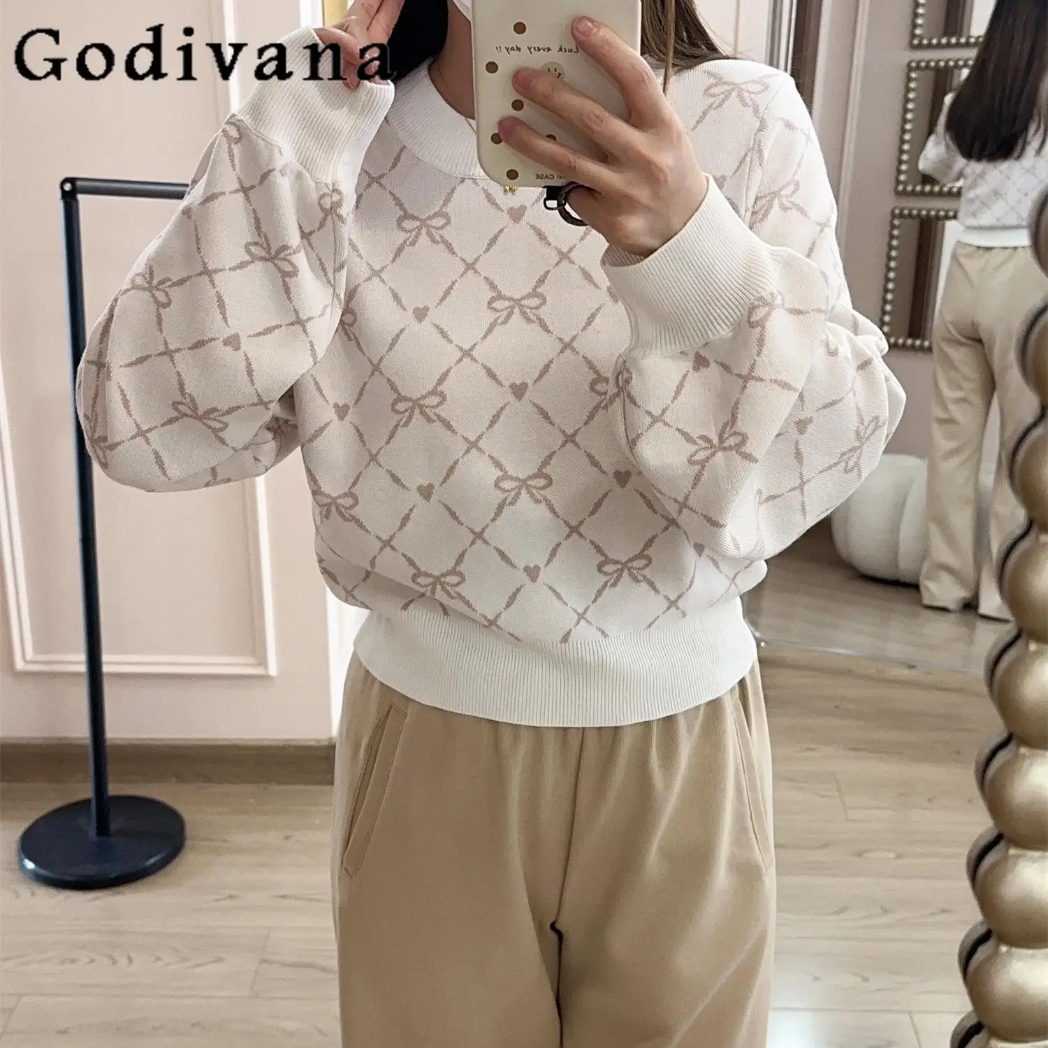 2024 Autumn Winter New Japanese Sweet Cute Knitted Sweater Women Casual Long-sleeved Short Sweater Office Lady Knitwear Pullover